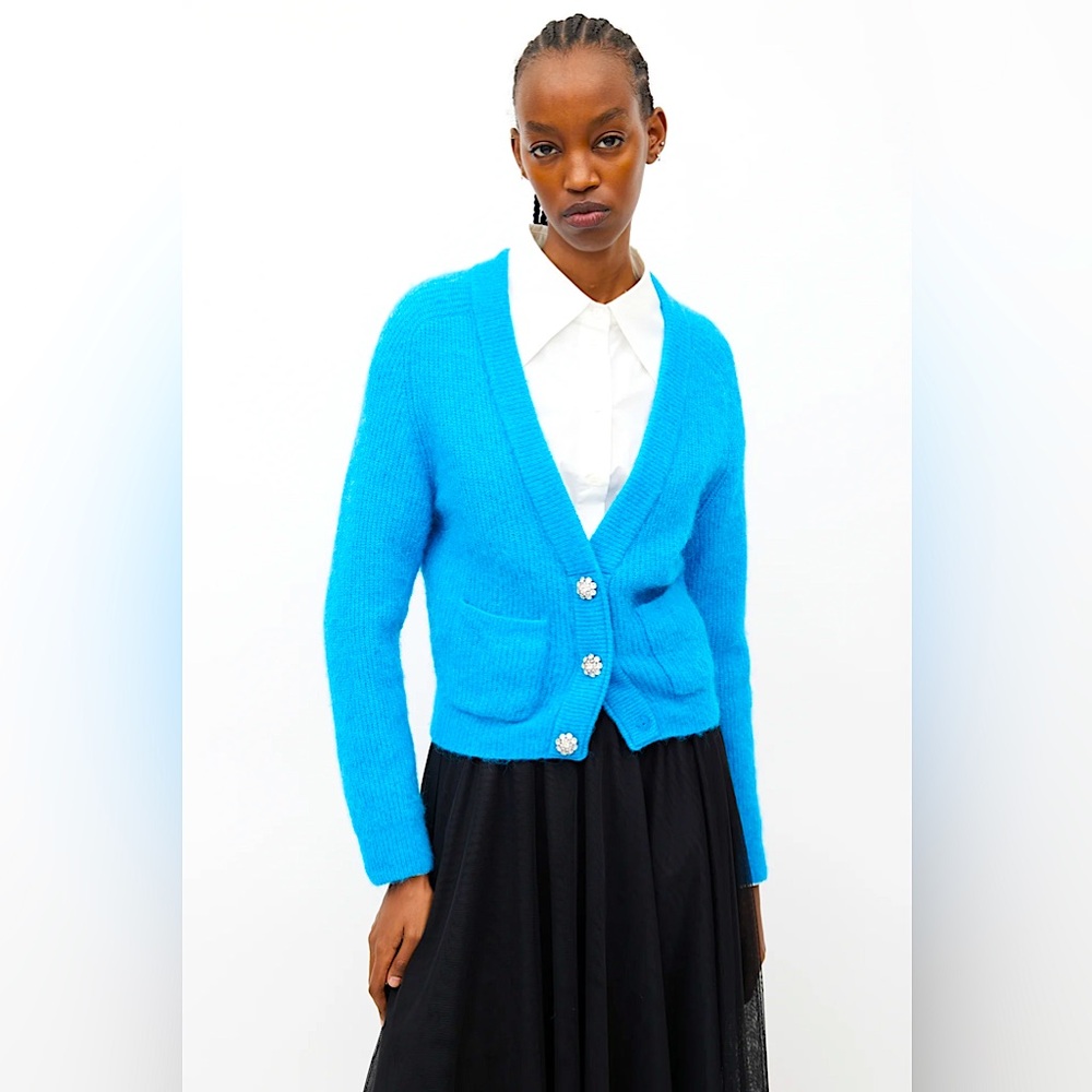 GANNI Soft Knit Cardigan With Crystal Buttons - Picture 4 of 13